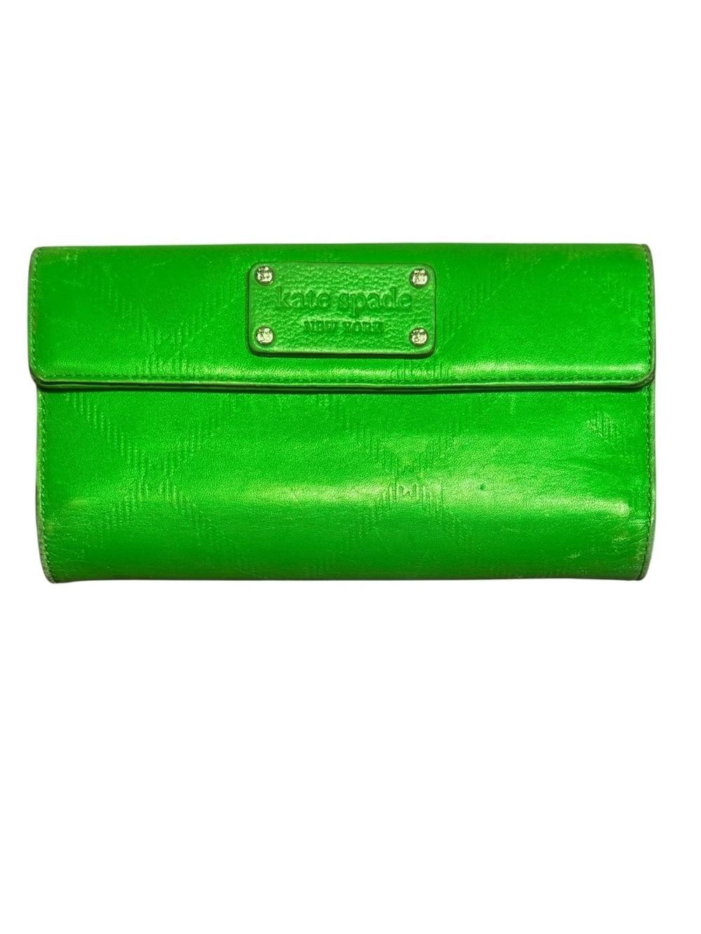 kate spade Green Leather Embossed Clutch Continental Checkbook Wallet